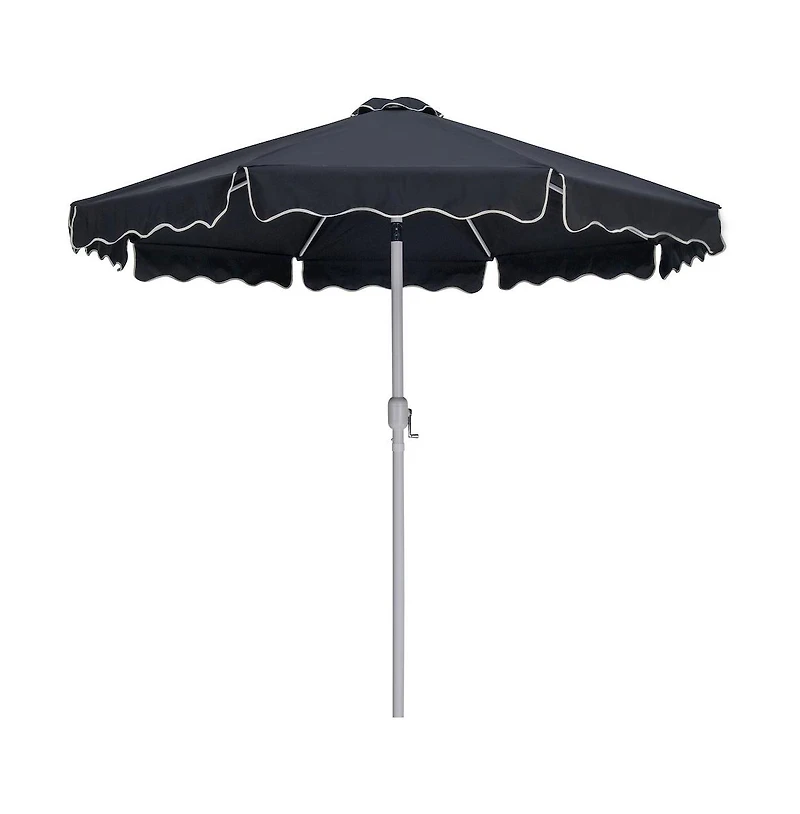 Meridian Furniture Amalfi Black With Cream Piping / Matte White Metal Patio Umbrella with Base Sets