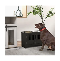 Aostirmotor 37in-l Black Elevated Dog Bowls Storage Cabinet Raised Dog Bowl Stand Feeding Station