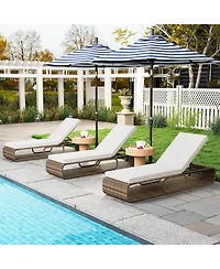 Costway Outdoor Chaise Lounge Chair with Adjustable Backrest Cushion and Storage
