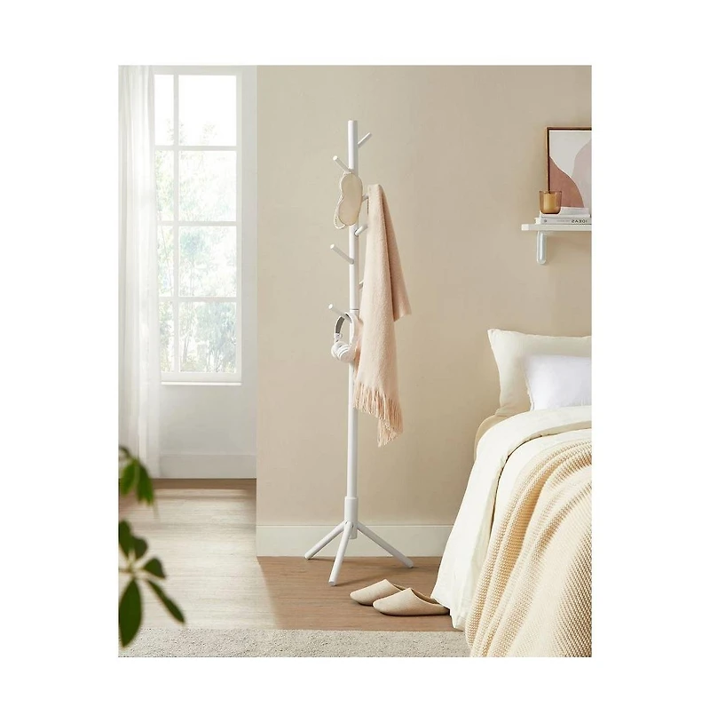 Slickblue Freestanding Solid Wood Coat Rack with 8 Hanging Hooks, Modern Design