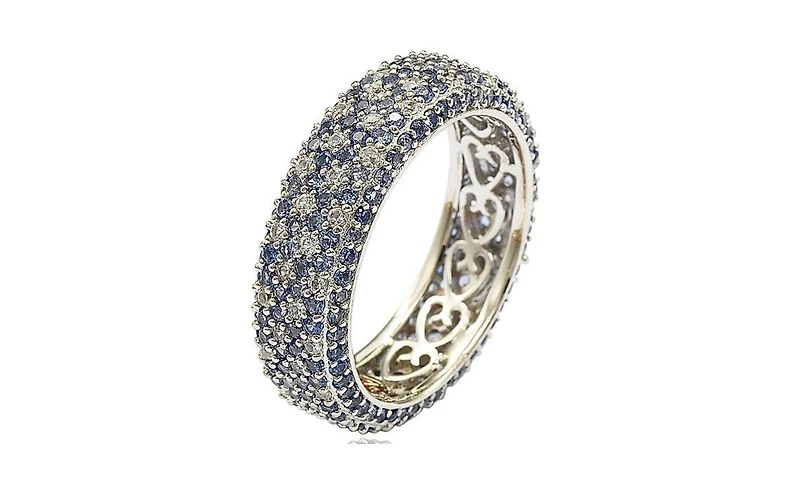 Suzy Levian Sterling Silver Sapphire & Created White Pave Eternity Band Ring