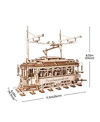 Robotime 3D Puzzle Classic City Tram Car Mechanical Gear Model Kit, Beige, 11.3"6.49"9.72"