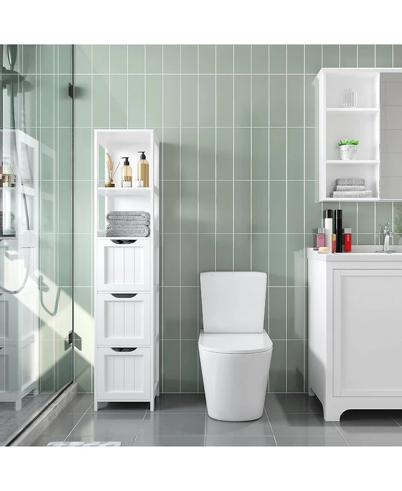 SlickblueBathroom Cabinet Tower with 3 Drawers and 2 Shelves in Wood Finish for Storage
