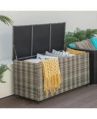 Akiudex 96 Gallon Pe Wicker Outdoor Storage Box with 4 Wheels - Gray