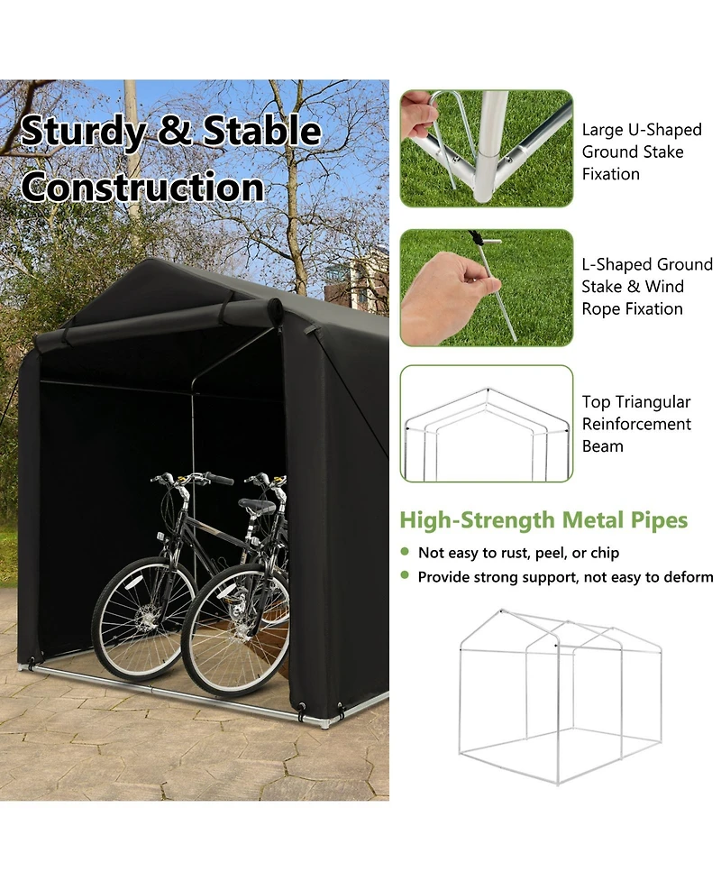 Akiudex 7 x 5.2 Ft Storage Shelter Outdoor Bike Tent with Waterproof Cover and Zipper Door - Gray