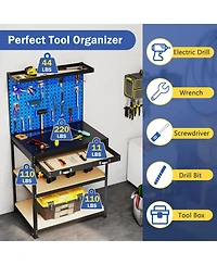 Akiudex 32 x 16 inch workbench work table with 2 pcs pegboard drawer and shelves