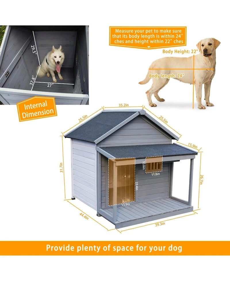Aostirmotor 44.2 in. W x 44.6 in, D x 44.6 in. H Large Weatherproof Doghouse with Large Terrace