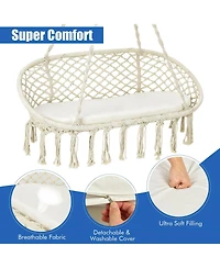 Akiudex 2-Person Hanging Hammock Chair with Cushion Macrame Swing