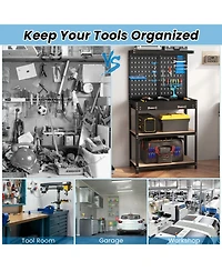 Akiudex tool storage workbench with pegboard with 14 hanging accessories for garage