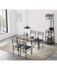 Slickblue Rectangular Glass Dining Table with 4 Chairs, Contemporary 5-Piece Set