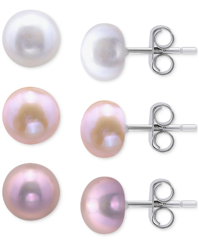 Giani Bernini 3-Pc. Set Freshwater Pearl Stud Earrings in Sterling Silver, Macy's Exclusive