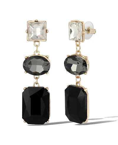 Jessica Simpson Triple Stone Drop Earrings in Black and Clear