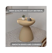 LeisureMod Dune Collection Fiberglass Outdoor Side Table in Beige