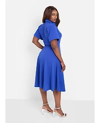 Rebdolls Plus Collared Skater Midi Dress - Blue