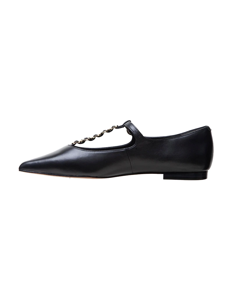 Corinne | Gold Buckle T-Strap Nappa Leather Skimmers