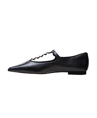 Corinne | Gold Buckle T-Strap Nappa Leather Skimmers