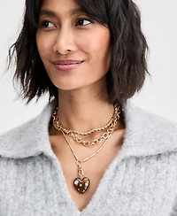 On 34th Pave Heart Layered Pendant Necklace, 15" + 3" extender, Macy's Exclusive