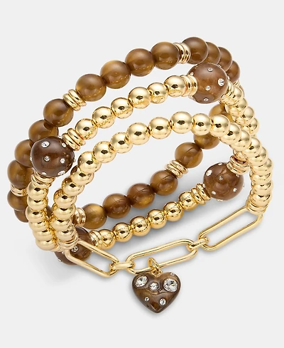 On 34th 3-Pc. Set Pave Heart Charm Beaded Stretch Bracelets, Macy's Exclusive