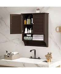 Slickblue Louvered Door Bathroom Medicine Cabinet with Towel Bar and Wall-Mounted Design