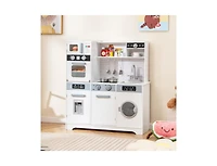 Akiudex Pretend Play Kitchen Wooden Toy Set with Real Lights and Sounds
