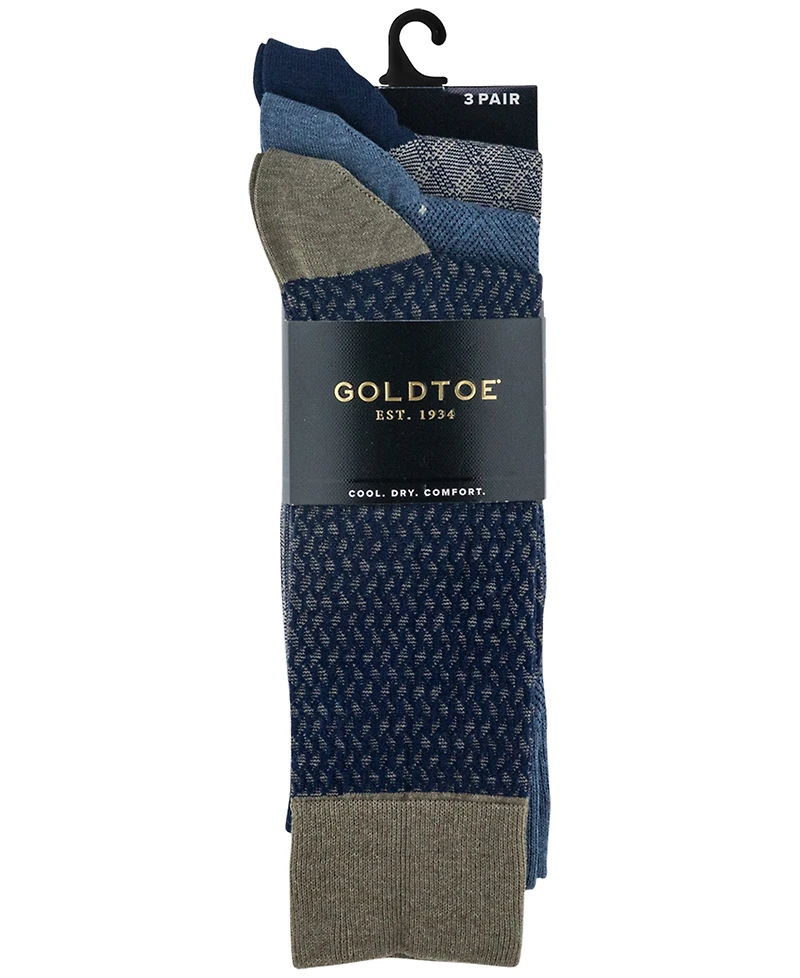 Gold Toe Men's 3-Pack Niles Dress Reinforced Toe Crew Socks