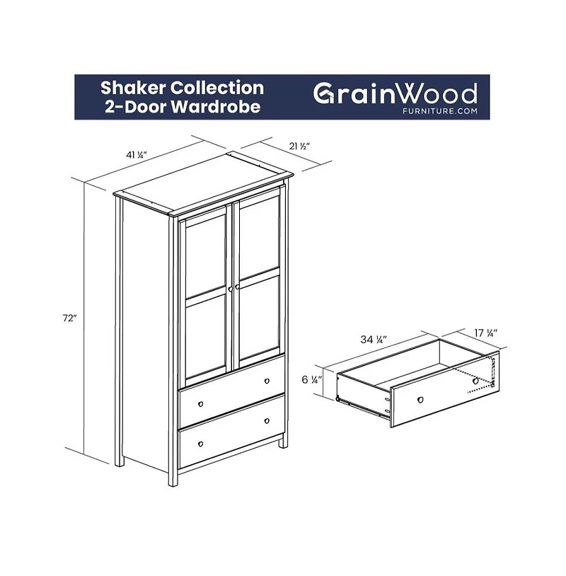 Slickblue Solid Wood Bedroom Armoire Wardrobe with Hanging Bar for Clothes Storage
