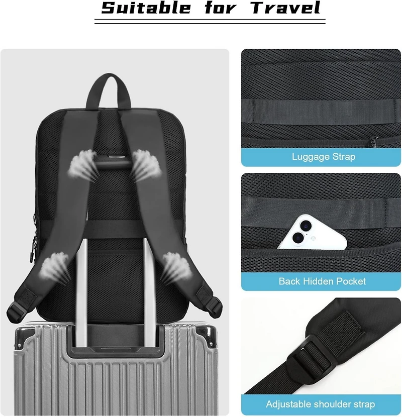 Mosiso Men's Slim Black Laptop Backpack - 15.6" Waterproof Daypack for College/Work/Business/Travel with Luggage Strap