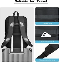 Mosiso Men's Slim Black Laptop Backpack - 15.6" Waterproof Daypack for College/Work/Business/Travel with Luggage Strap