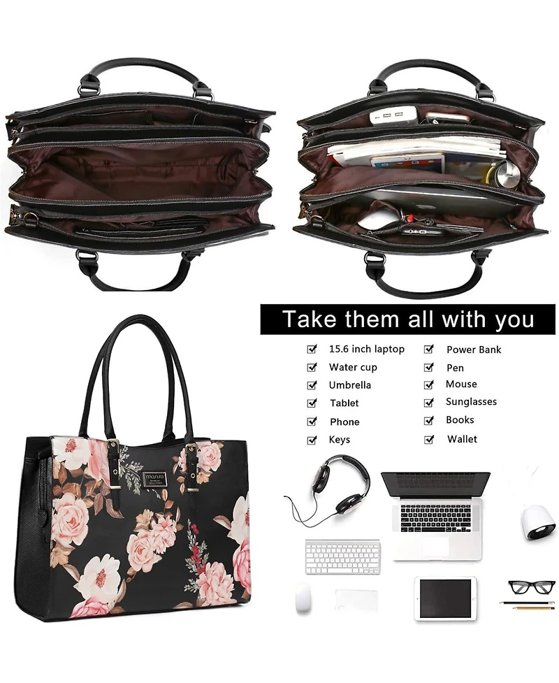 Mosiso 17 Inch Laptop Tote Bag, Waterproof Pu Leather Work Briefcase with Adjustable Handle - Compatible with MacBook, 17-17.3 Inch Notebook