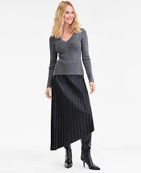 I.n.c. International Concepts Women's Metallic-Knit V-Neck Sweater, Macy's Exclusive