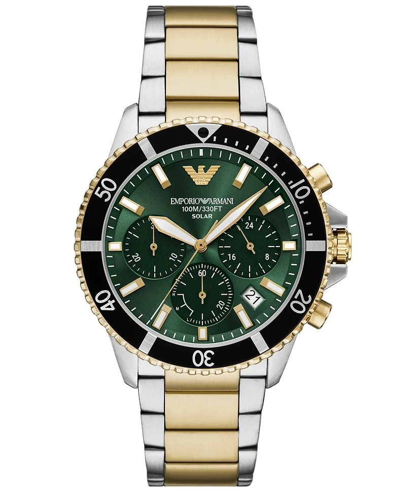 Emporio Armani Men's Chronograph World Explorer Solar Two-Tone Stainless Steel Bracelet Watch 43mm