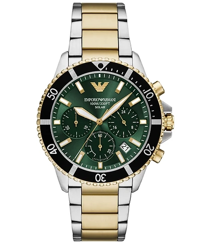Emporio Armani Men's Chronograph World Explorer Solar Two-Tone Stainless Steel Bracelet Watch 43mm