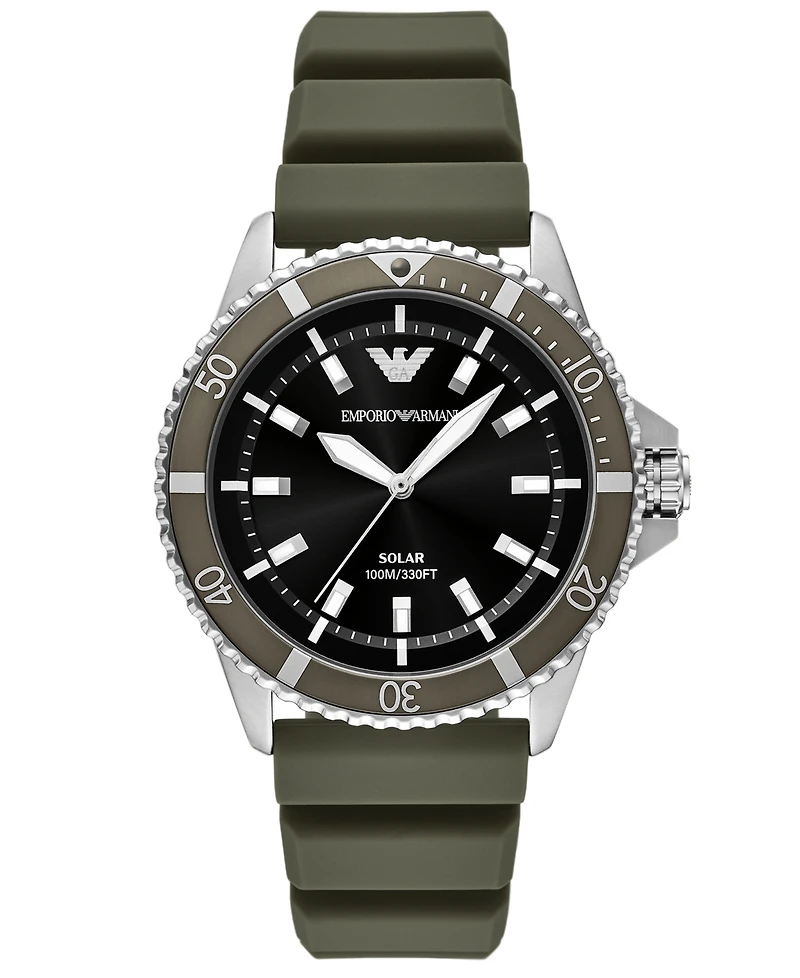 Emporio Armani Men's World Explorer Solar Green Silicone Strap Watch 42mm