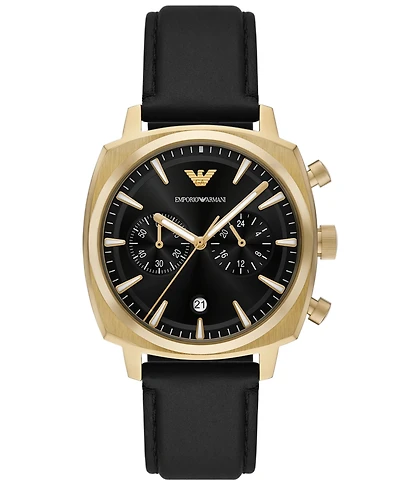 Emporio Armani Men's Chronograph Black Leather Strap Watch 40mm
