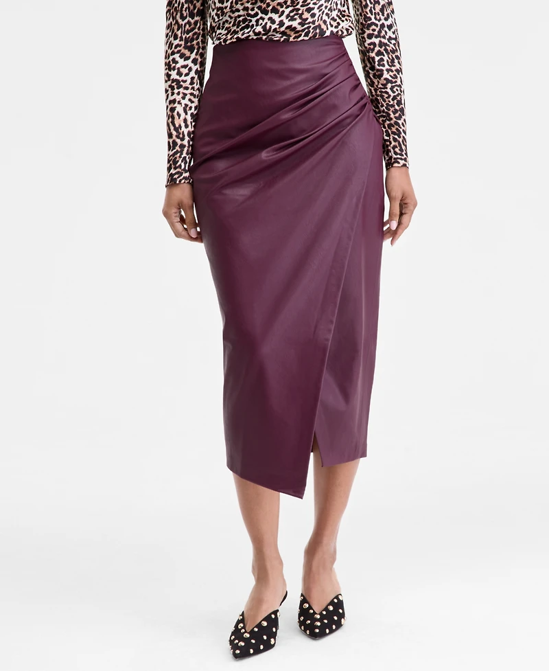 I.n.c. International Concepts Women's Faux-Leather Draped Skirt, Macy's Exclusive