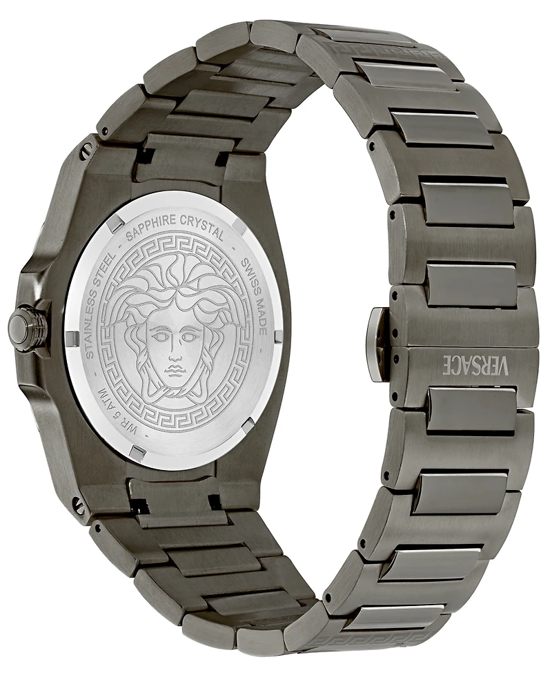 Versace Men's Swiss Tolomeo Gunmetal Ion Plated Bracelet Watch 40mm