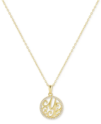 Giani Bernini Cubic Zirconia Y Initial Halo 18" Pendant Necklace in 18k Gold-Plated Sterling Silver, Created for Macy's