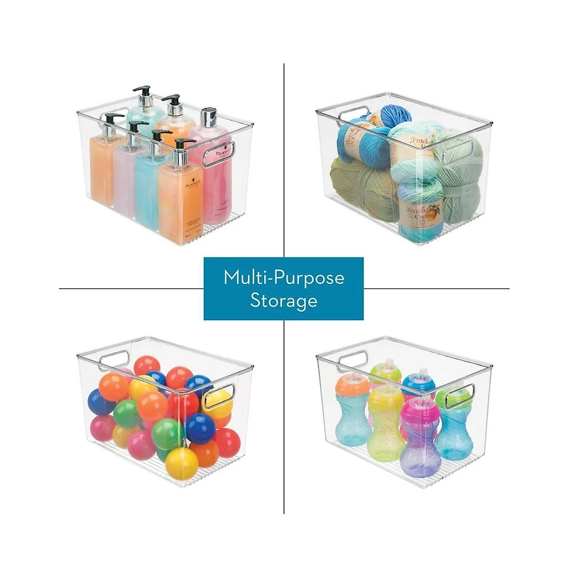 iDesign Plastic Storage Bin with Handles - Set of - Clear