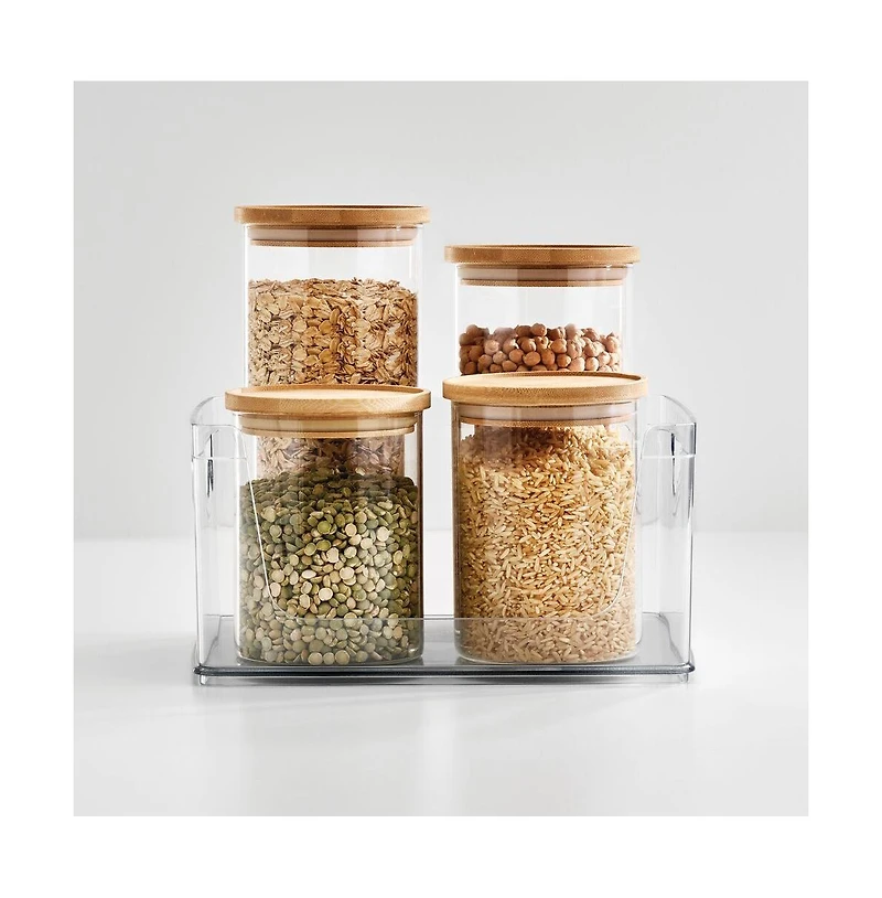iDesign Stackable Open-Front Bin with Handles, Set of 4, Clear, Made in Usa