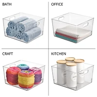 mDesign Large Plastic Household Storage Organizer Bin - Handles, 8 Pack, Clear, Usa Made