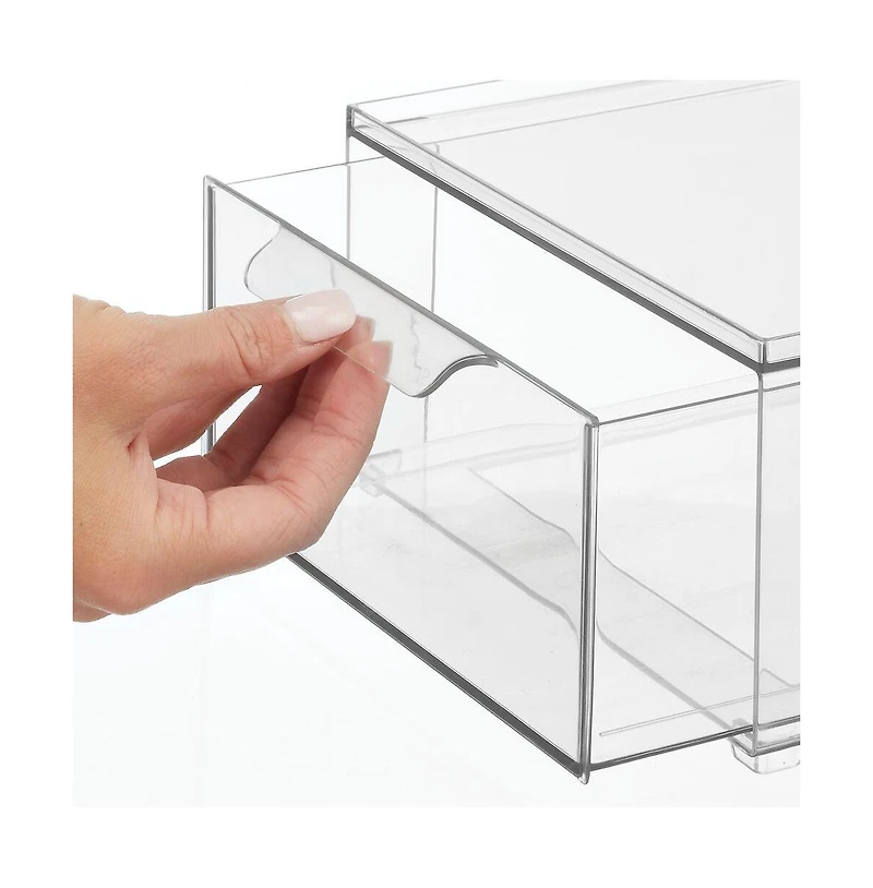 mDesign Plastic Stackable Kitchen Storage Organizer with Drawer - 4 Pack, Clear, Usa Made