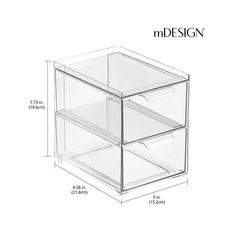 mDesign Stacking Plastic Storage Kitchen Bin - 2 Pull-Out Drawers, 4 Pack, Clear