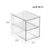 mDesign Stacking Plastic Storage Kitchen Bin - 2 Pull-Out Drawers, 4 Pack, Clear