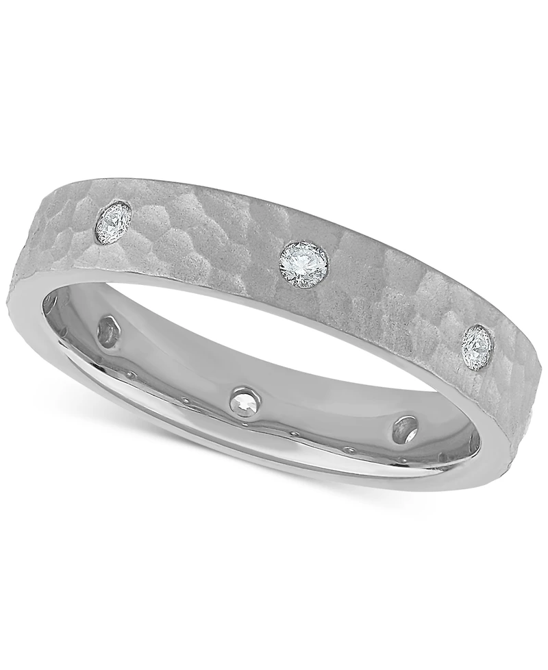 Diamond Studded Textured Band (1/4 ct. t.w.) Platinum or 14k Gold