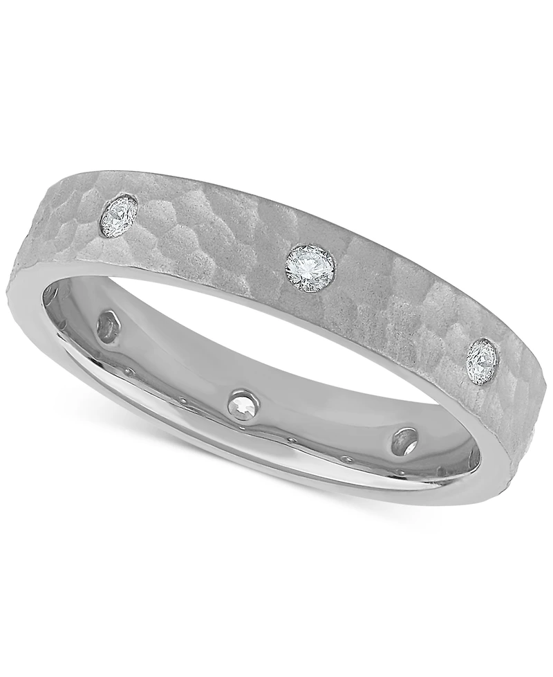 Diamond Studded Textured Band (1/4 ct. t.w.) Platinum or 14k Gold