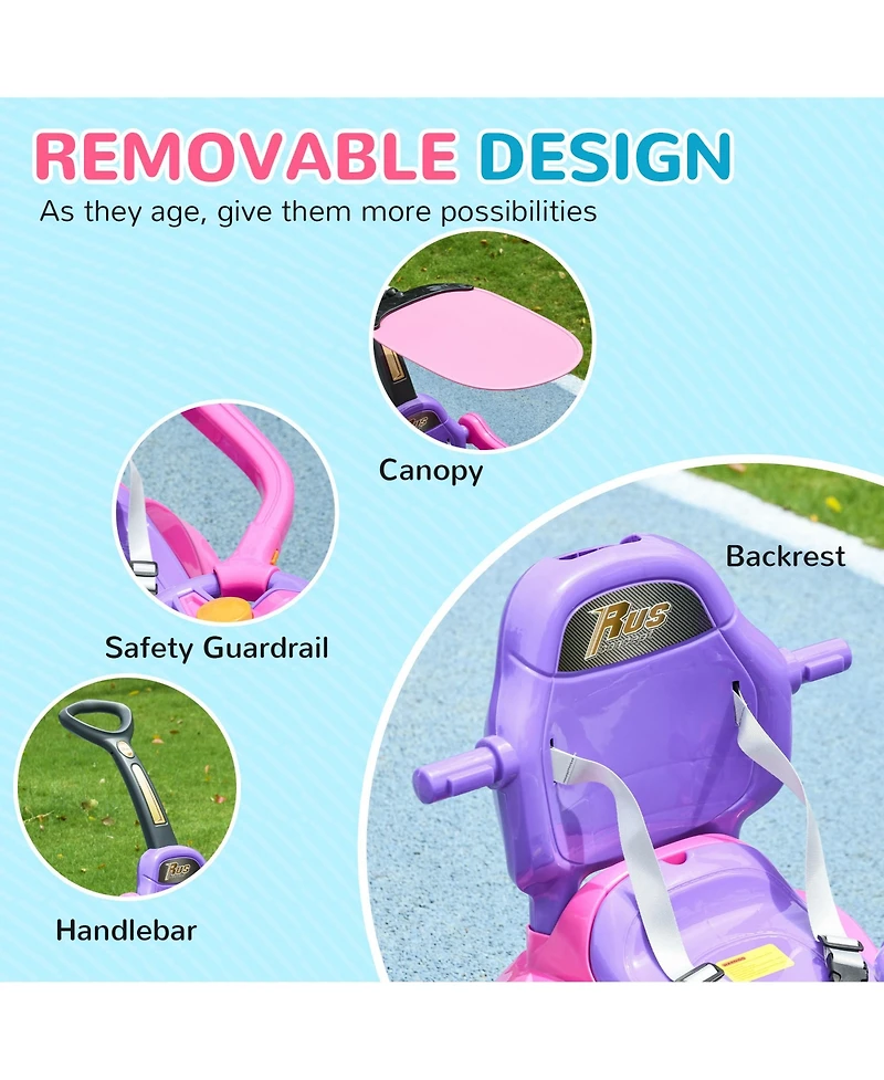 Qaba 3 in 1 Push Car, Sliding Car with Removable Handle, Music, Horn,