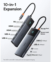 Baseus Docking Station Dual Monitor,10Gbps 10 in 1 Docking Station with 2 Hdmi Single 4K120Hz, Dual 4K 60Hz,10Gbps Usb C and Usb A