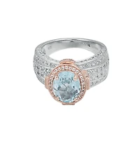 Suzy Levian New York Two-Tone Sterling Silver Oval Cut Center Topaz Cocktail Milano Ring
