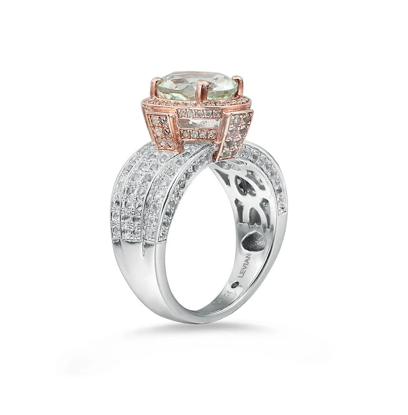 Suzy Levian New York Two-Tone Sterling Silver Oval Cut Center Topaz Cocktail Milano Ring