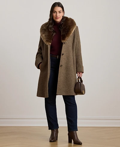 Lauren Ralph Plus Faux-Fur-Collar Coat